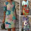 Sukienki swobodne 2023 Kobieta letnia sukienka plażowa vintage bawełniane kwiaty lniane drukuj luźne na szyję imprezę dla kobiety
