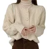 Femmes chandails femmes tricoté pull Cardigan 2023 dames hauts doux en vrac couleur unie élégant bouton mince Patchwork automne hiver femme Ja