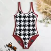 Combinaisons pied-de-poule deux maillots de bain latéraux Simple lettre imprimé vêtements de plage taille haute maillot de bain une pièce femmes vêtements de natation