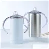 Vasos Sublimación en blanco Sippy Cup para niños 12Oz Vasos rectos blancos Vasos para beber de acero inoxidable para niños con asas Fy4623 Dhljp