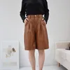 Women's Shorts Genuine Leather Shorts Women's High Waist Autumn Winter Elastic Waist Wide Leg Sheepskin Plush Women's 230331