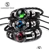 Cadena 12 Constelaciones Pulsera Cuero Signos del zodiaco Punk Sier Cuerda de cera negra de moda ajustable para Meny Drop Delivery Jewel Dhgarden Dhzhv