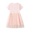 Girl Dresses Jumping Meters Princess Party Tutu With Beading Bird Cute Baby Mesh Clothes Short Sleeve Kids Frocks Toddler Dress