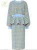Tvådelklänning H Han Queen Winter Korean Woman Plaid 2 stycken Set Collision Sweatshirt Top Vintage Pencil kjol Simple Suit 230331