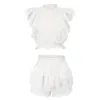 Two Piece Dress High Quality Sunday Set elastic waistband Cropped top with ruffle detail and cute mini shorts skirts 230331