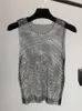 Kvinntankar Camis Crystal Beading Shiny Party Club Sexig ihåliga diamanter Stamping Winky Sleeveless Vest 230331