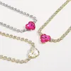Choker Luxury Fuchsia Big Heart Crystal Necklace For Women Tennis Chain Jewelry