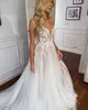 Vestidos de novia bohemios de línea A para novia, apliques de espagueti, vestido de novia de tul, vestidos de novia con abertura en el muslo, vestidos de novia de diseñador