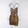 Casual Dresses Summer Women's Printed Suspender Y2K Dress Temperament Fashion Sexy Slim Bag Hip Open Back Short Skirt