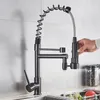 Kitchen Faucets Blackend Spring Kitchen Faucet Pull out Side Sprayer Dual Spout Single Handle Mixer Tap Sink Faucet 360 Rotation Kitchen Faucets 230331