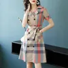 Women's Trench Coats Pair Of Pairs Garib's MidLength Plaid Female Autumn And Winter British Style Slim Suit Collar X 230331