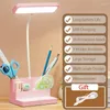 Bordslampor LED -lampa med penna förvaring Ögonskydd Stepless Dimning Desk Study Children Smart Bedside Light