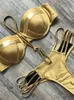 Badebekleidung Goldprägung Bikini Set Sexy gepolsterter Damen Badeanzug Push Up Bandeau Bademode Sommer Beachwear Brasilien Badeanzug 230331