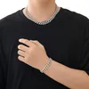 Trendy 12mm 16-24 polegadas Pure 925 Sterling Silver Bling Moissanite Diamond Chain Chain Colar Bracelet para mulheres/homens Presente legal