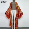 Women's Swimwear Winyi Summer Mulheres Cardigan Stitch Robot Cocktail Sexcy Boho Maxi Africano Holiday Batwing Silk Sentir Robe Kimono Caftan 230331