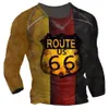 Męskie koszulki modowe retro koszulki męskie duże luźne ubrania vintage długie rękawy Ameryka Route 66 Letters 3D Printed T-shirt UE Size 5xl 230331