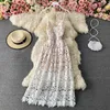 2023 Summer New Celebrity Sling Dress Off Wak Out Out Water Soluble Lace Dress Abito da spiaggia