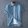 Men's Casual Shirts Men's Blue Denim Shirt Short Sleeve Denim Shirt Summer High Quality Men's Cotton Light Blue Denim Shirt Plus Size L-8XL 230331