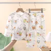 Pyjamas kinderpyjama set zomer dunne jongens en meisjes pure katoenen huis kleding baby ademende katoenen lange mouw broek lucht 230331