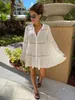 Traje de baño de las mujeres Bikini Cover-ups Verano Encaje Túnica Camisa Vestido de playa Mujeres Traje de baño Cubrir Boho desgaste Vestidos de color blanco sólido 230331