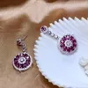 Baumelnde Ohrringe Shinning Mode Kreis Roter Granat Edelstein Ohrring Set für Frauen Silber Feiner Schmuck Natürlicher Edelstein Weinfarbe Geburtsstein Geschenk