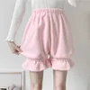 Womens Shorts Winter Lovely Lolita Girls Warm Velvet Sweet High Waist Lace Plush Summer Cavay Bloom Pink White 230331