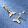 Dangle Boucles D'oreilles Lustre De Mode Baleine Queue Courte Boucle D'oreille Pour Les Femmes Brillant Micro Cristal Pavé Élégant Piercing Stud Bijoux Cadeaux