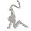 Pendentif Colliers Hip Hop 3A CZ Pierre Pavé Bling Glacé Sexy Lady Pendentifs Collier Pour Hommes Rappeur Bijoux Cadeau Goutte