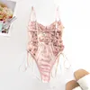 Andra Pantie Teddy Lingerie Sexiga underkläder Erotiska korsett spetsar Mesh Sleepwear Nightwear broderad rem Onepiece Sexig pyjamas 230331