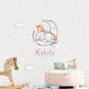 Wandaufkleber Benutzerdefinierte Baby Name Elefant Giraffe Mond Stern Aquarell Tapete Kindergarten Abnehmbare Vinyltapete Wandbild Kinderzimmer Dekoration 230331