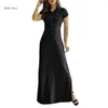 Casual Dresses Women Summer Short Sleeve A-line Sidosplay denim Skjorta klänning LAPEL COLLECUT Down Maxi-Long med fickor