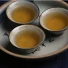 Cups Saucers 6Pcs/lot Chinese Ancient Calligraphy Pottery Tea Cup Hat Wine Set Teaware Bowl Ceremony Antique Teacup