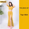 Stage Wear Sexy Slit Long Skirt Solid Color Chinese Style Ancient Training Clothes Belly Dance Costumes Women Dress Suit