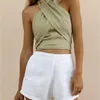 Camisoles Tanks criss Cross Tank Summer Topps Sexig ärmlös halterhals Solid Color Crop Bandage Vest Female Outwear Outfits 230324