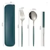 Dinnerware Sets 2/3Pcs Cutlery With Box Holder 304 Stainless Steel Spoon Fork Chopsticks Set Travel Tableware Kitchen Teaspoon