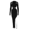 Casual Dresses DSMTRC Bodycon Sexy Streetwear Party Club 2023 Autumn Winter Solid Ribbed Women Long Sleeve Hollow Out Side Slit Midi Dress