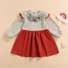 Girl Dresses Patchwork Baby Long Sleeve Dress Girls Daily Ruffle Decoration Flower Print Corduroy Folds Spring Fall Clothing Cute Princess