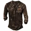 T-shirt maschile T-shirt maschili con bottoni Spring Summer Cotton V-Neck Long Sleeve Route 66 Lettere Stampa di magliette di grandi dimensioni per uomini 230331