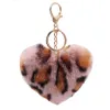 Artificial Rabbit Fur Pom-pom Keychain Leopard-print Pom-pom Keychain Lady Mobile Phone Bag Key Ring Love Pendant Decoration