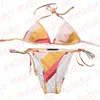 Conjunto de bikini con estampado de arcoíris para mujer, traje de baño de tres puntos, traje de baño con sujetador de verano, traje de baño con cordones