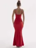 Casual Dresses High Quality Women's Red Sexy Spaghetti Watch Strap Backless Maxi Dress 2023 Elegant Evening Club Party Fishtail Vesidos