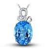 Pendant Necklaces Temperament Swiss Blue Imitation Natural Topaz Jewelry Female Oval Aquamarine Headpiece