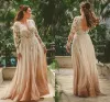 Modest Long Sleeve Lace Chiffon Bridesmaid Dresses Sexy Backless A Line V Neck Appliques Evening Prom Gowns Women Formal Occasion Wears Plus Size BC15447