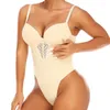 Womens Shapers Fajas Colombianas Thong Underwear Lace Shapewear Bodysuit Slim Body Shaper Women V-collar Corset Open Crotch Lingerie