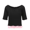 Women's T Shirts Summer Women Tops And Bloues Sexy Crop Top -shirt V Neck Half Short-sleeved Ruffles Streetwear Casual Beach Party