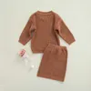 Kids Girls Knit Skirt Set 2-9Y Autumn Long Sleeve Crew Neck Pullover Midi Skirt Elegant Dress Skirts Dress for New Year