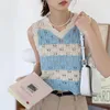 Kadın Tankları Kadın Patchwork örme tank üstleri çizgili desen kolsuz v yaka içi boş sokak stili gevşek uyum kamisole moda