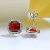 Princess Cut 7mm Ruby Diamond Stud Earring 100% Real 925 Sterling Silver Promise Wedding oorbellen voor vrouwen feestjuwelen