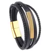 Charm Bracelets 5 Layers Men Punk Style Fashion Leather With Stainless Steel Magnet 19CM 20.5CM 22CM Male Bangle Gift