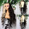 Perruque Lace Front Wig Body Wave brésilienne Remy à reflets blonds, cheveux naturels, Transparent HD, pre-plucked, pour femmes